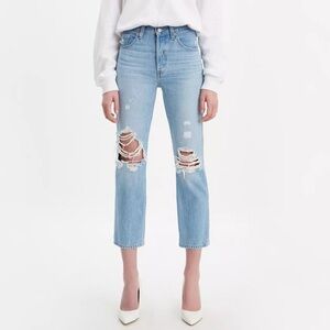 Levi’s 501 Women’s Premium Cropped Jeans Straight Leg Distressed Blue Size 26